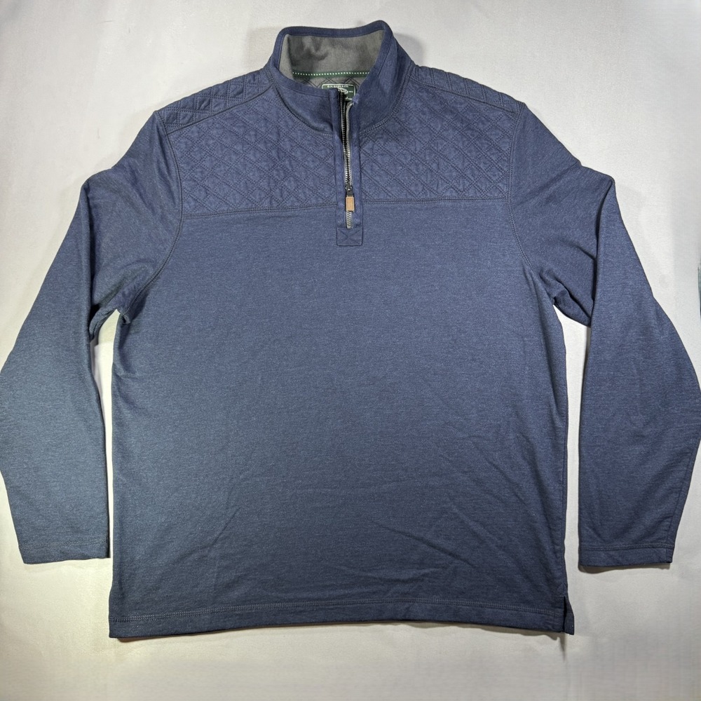 GH Bass Mens XL Navy Blue Heather Quilted Shoulder 1/4 Zip Pullover Sweater